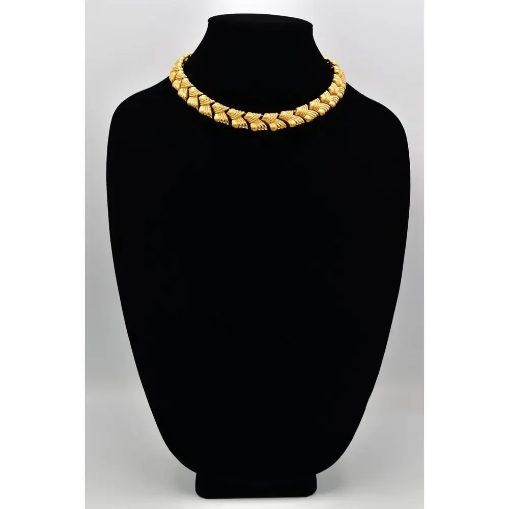 Napier Vintage Collar Necklace Matte Brushed Gold Polished Chunky Signed BinBD